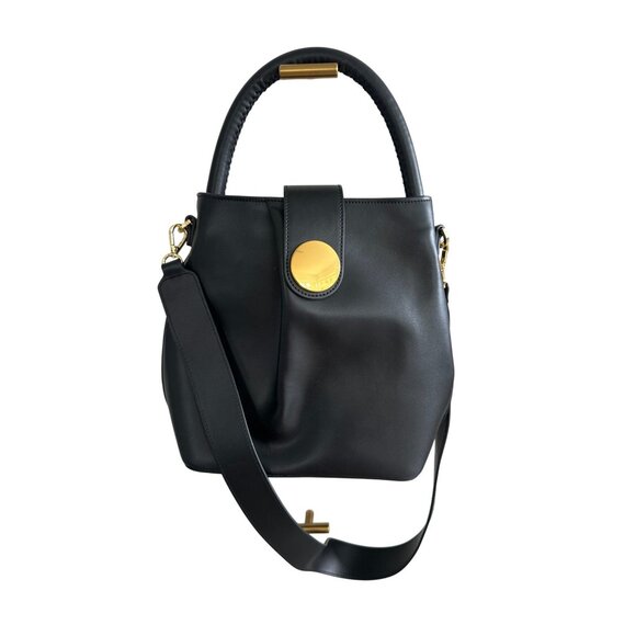 ELLEME Black Leather Bucket Tote Bag w/ Detachable Strap - Picture 3 of 12